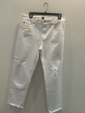 GAP Slim Straight White Distressed Jeans
